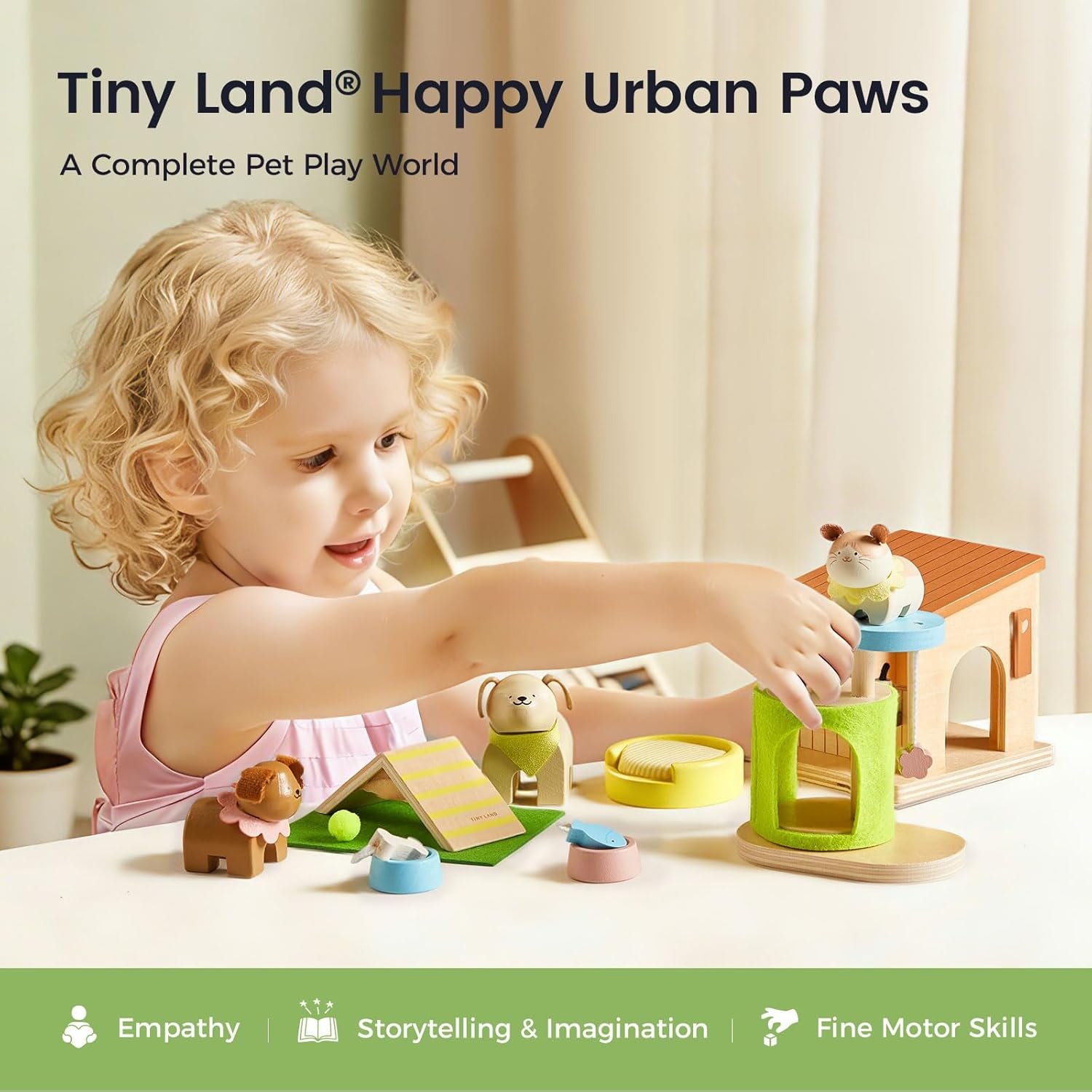 imageTiny Land Wooden Dollhouse Animal Set for Toddlers Dollhouse Accessories amp Dolls House Furniture Sets for Toddlers Montessori Pretend Play Family Pets Set Toys Gift for Kids Age 3