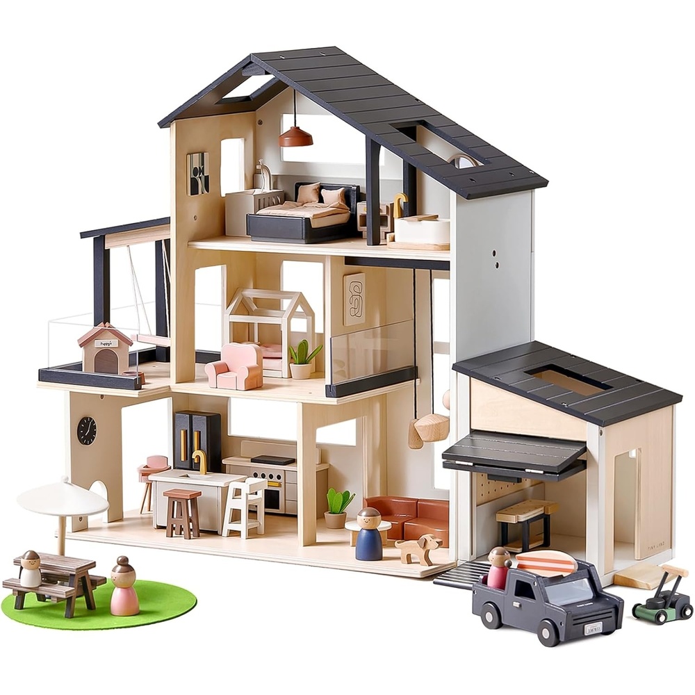 imageTiny Land Modern Family Dollhouse amp Wooden Dollhouse Garage Toy Set