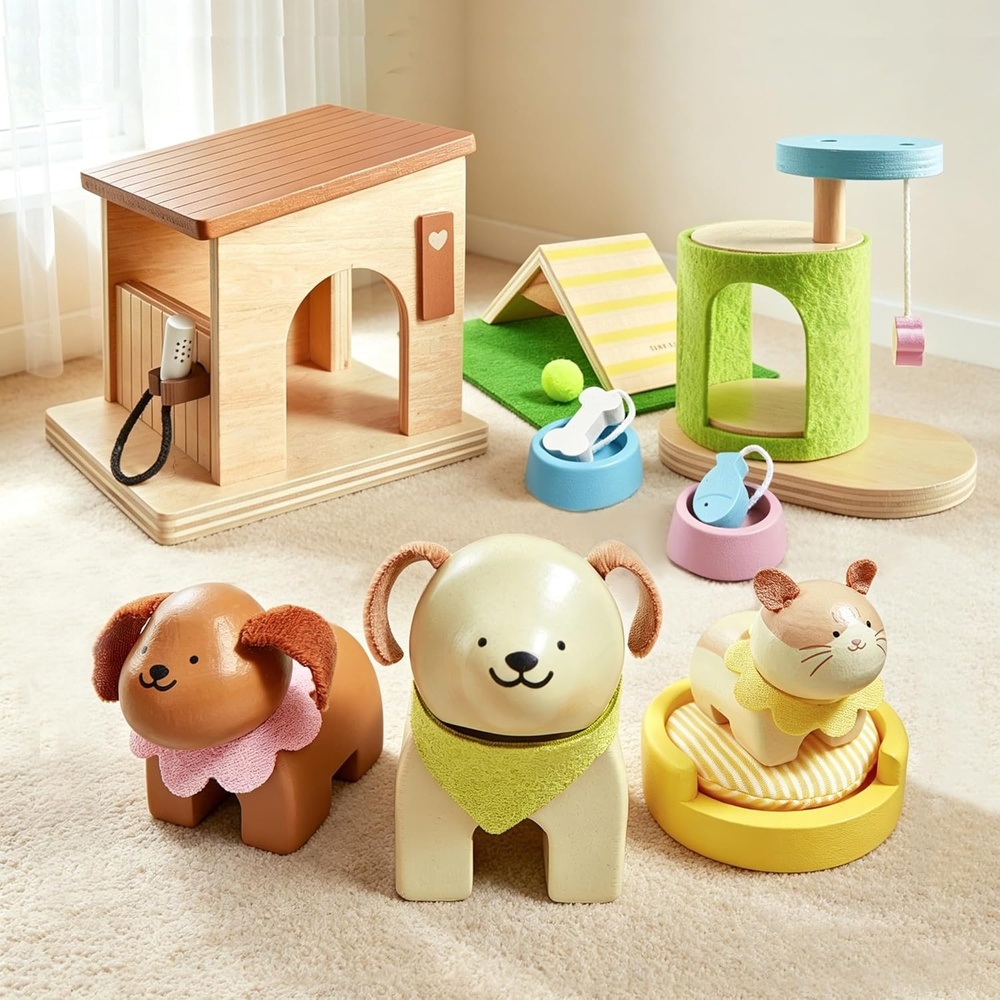 imageTiny Land Wooden Dollhouse Animal Set for Toddlers Dollhouse Accessories amp Dolls House Furniture Sets for Toddlers Montessori Pretend Play Family Pets Set Toys Gift for Kids Age 3